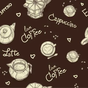 Pattern coffee shop graphic design background objects Stock Illustration
