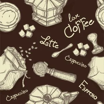 Pattern coffee shop graphic design background objects Stock Illustration