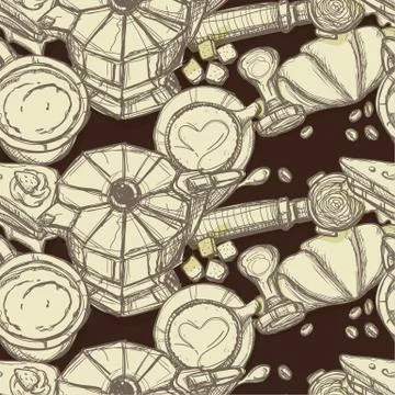 Pattern coffee shop graphic design background objects Stock Illustration