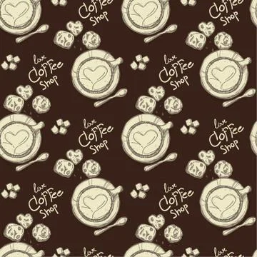 Pattern coffee shop graphic design background objects Stock Illustration