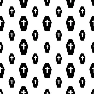 Pattern with coffins and crosses on a rwhite d backdrop Stock Illustration