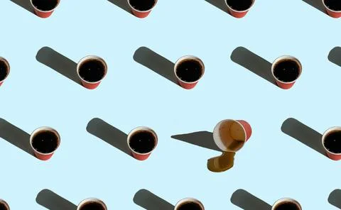 Pattern with cold drink in paper glass on blue backdrop Stock Photos