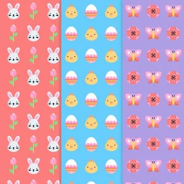 Pattern collection for easter day with bunnies Stock Illustration
