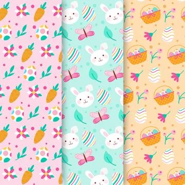Pattern collection for easter day with carrots and bunnies Stock Illustration