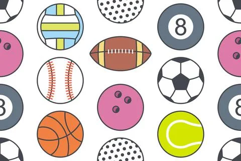 Pattern with collection of Sports Balls 스톡 일러스트