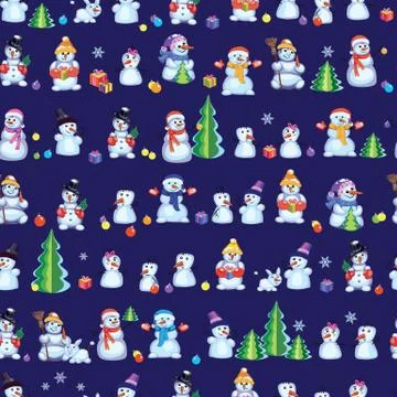 Pattern, color, winter, New Year, Christmas, snowman, winter Stock Illustration