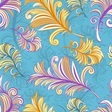 Pattern with colored abstract feathers Stock Illustration