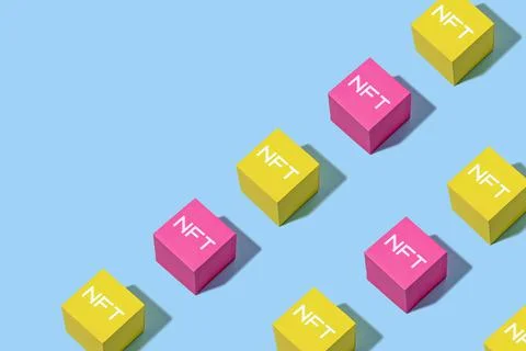 Pattern with colored blocks on a blue background. Foto stock