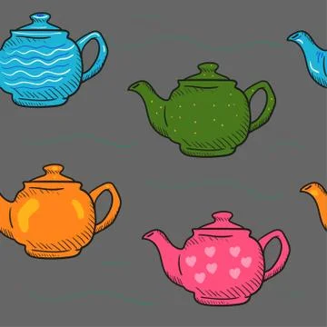 Pattern colored cartoon teapot Doodle Illustrazione stock