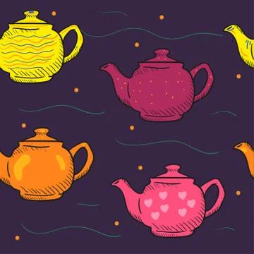 Pattern colored cartoon teapot Doodle Illustrazione stock