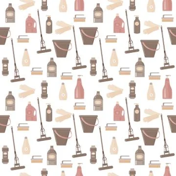 Pattern with colored Cleaning tools and equipment for work Illustrazione stock