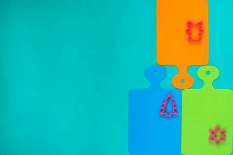 Pattern from colored cutting boards and forms for baking Stockfoto's