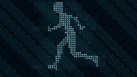 Pattern of colored dots creates silhouette of a running man side view. 3d render Stock Footage 138030354