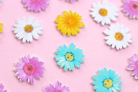 Pattern of colored flowers on pink background Stock Photos