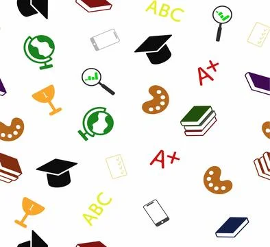 A pattern of colored icons on the topic of education and science. Stock Illustration