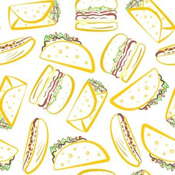 Pattern with colored outline tasty fast food Stock Illustration