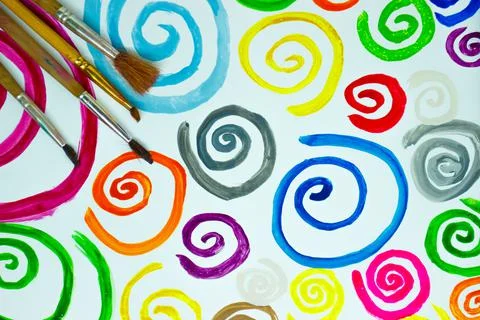 Pattern from colored painted spirals, background from watercolor paints Stock Photos