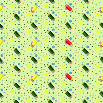Pattern with colored pencils with abstract balls Stock Illustration
