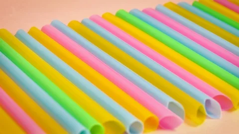 Pattern Of Colored Plastic Straws Stock Footage