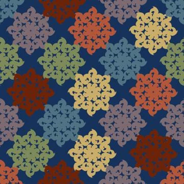 Pattern with colored shapes on blue background Stock Illustration