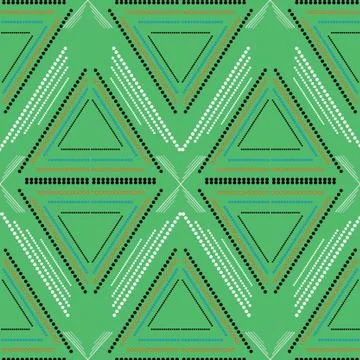 Pattern with colored shapes on green background Stock Illustration