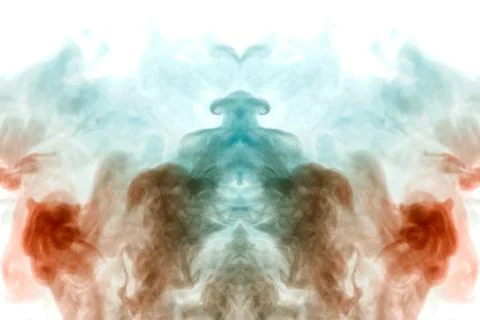 Pattern of colored smoke backlit blue and turquoise takes the form of the hea Foto stock