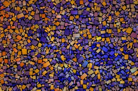 Pattern of colored stones or tiles with blue abstract geometric shapes on t.. Stock Illustration