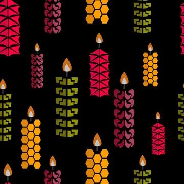 Pattern colored stylized candles on black Illustrazione stock