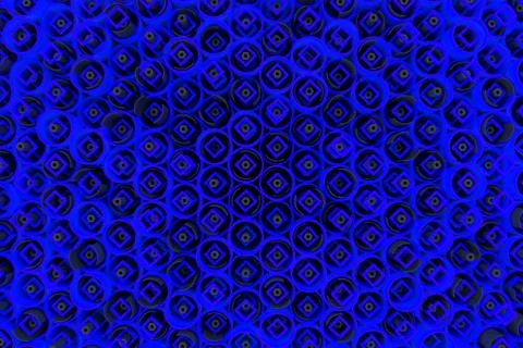 Pattern of colored tubes, repeated square elements, black hexagons and surfac Stock Illustration