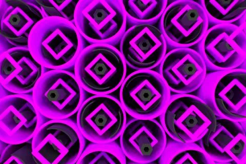 Pattern of colored tubes, repeated square elements, black hexagons and surfac Stock Illustration