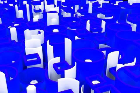 Pattern of colored tubes, repeated square elements, white hexagons and surfac Stock Illustration