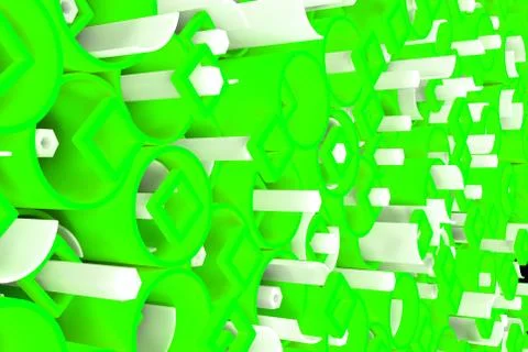 Pattern of colored tubes, repeated square elements, white hexagons and surfac Stock Illustration