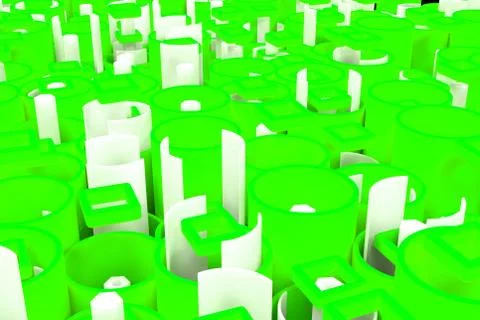 Pattern of colored tubes, repeated square elements, white hexagons and surfac Stock Illustration