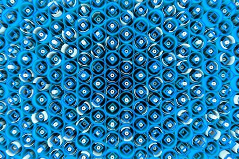 Pattern of colored tubes, repeated square elements, white hexagons and surfac Stock Illustration