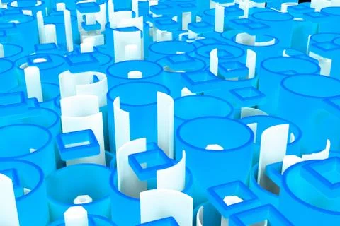 Pattern of colored tubes, repeated square elements, white hexagons and surfac Stockillustratie