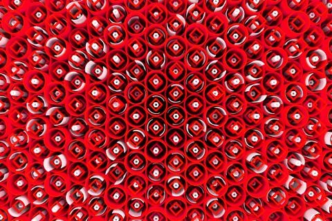 Pattern of colored tubes, repeated square elements, white hexagons and surfac Stock Illustration