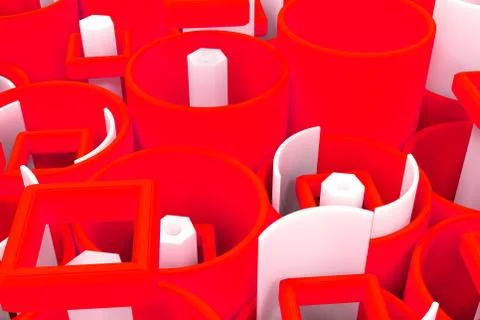 Pattern of colored tubes, repeated square elements, white hexagons and surfac 스톡 일러스트