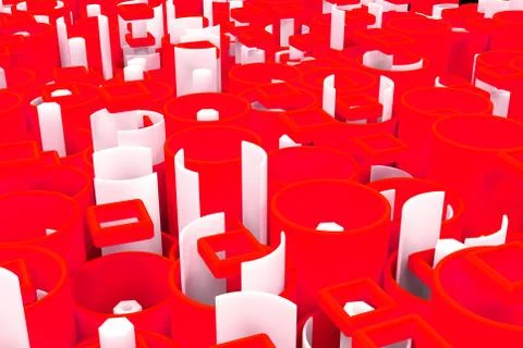 Pattern of colored tubes, repeated square elements, white hexagons and surfac Stock Illustration