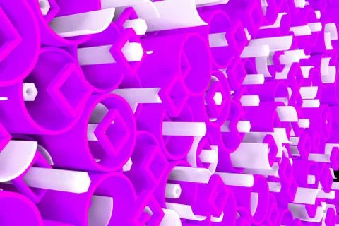 Pattern of colored tubes, repeated square elements, white hexagons and surfac Stock Illustration