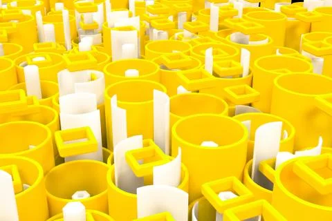 Pattern of colored tubes, repeated square elements, white hexagons and surfac 스톡 일러스트