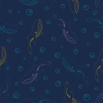 Pattern with colored whales Stock Illustration