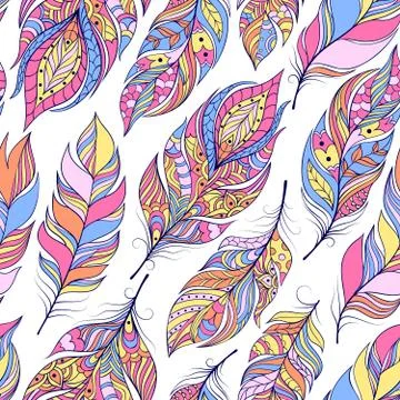 Pattern with colorful abstract feathers Stock Illustration