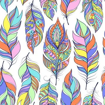 Pattern with colorful abstract feathers Stock Illustration