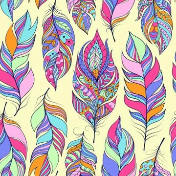 Pattern with colorful abstract feathers Stock Illustration