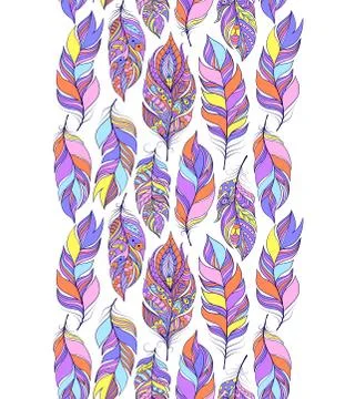 Pattern with colorful abstract feathers Stock Illustration