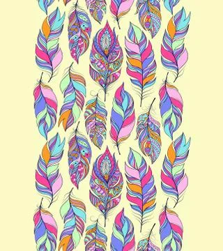 Pattern with colorful abstract feathers Stock Illustration