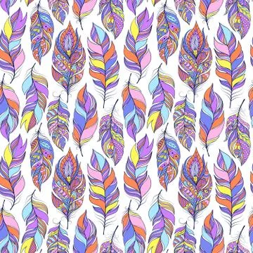 Pattern with colorful abstract feathers Stock Illustration