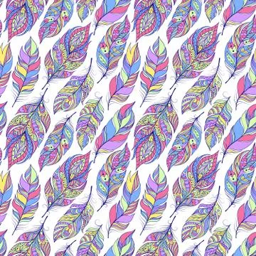 Pattern with colorful abstract feathers Stock Illustration