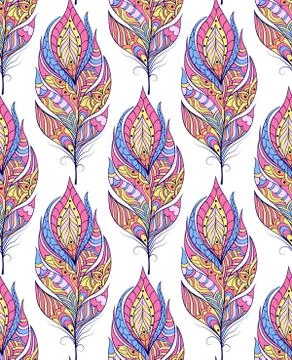 Pattern with colorful abstract feathers Stock Illustration