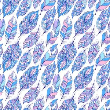 Pattern with colorful abstract feathers Stock Illustration